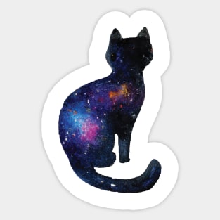 Curious galaxy black cat watercolor Sticker